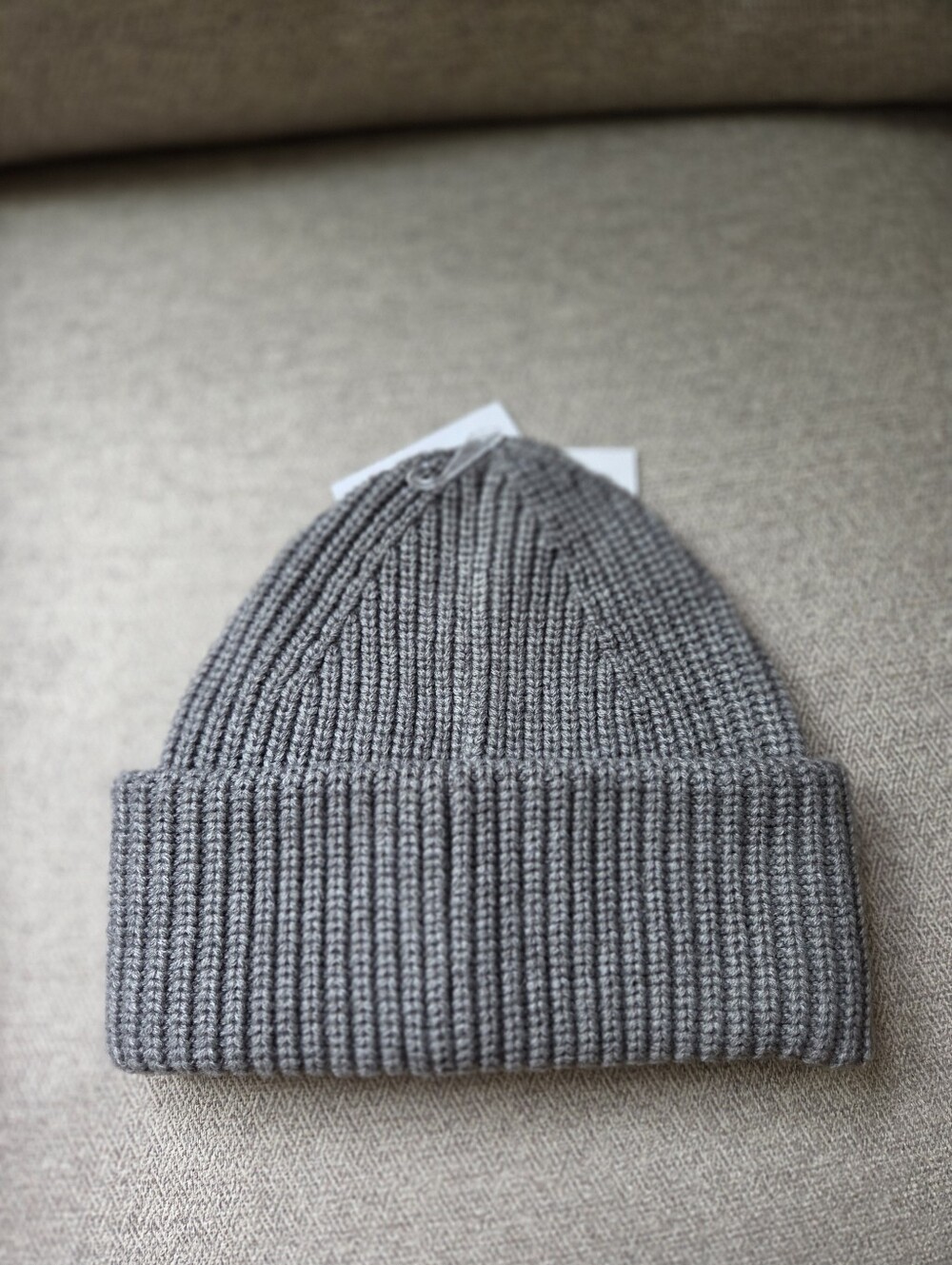 Coach Wool Gray Ribbed Cuff Logo Beanie Hat - Picture 2 of 3